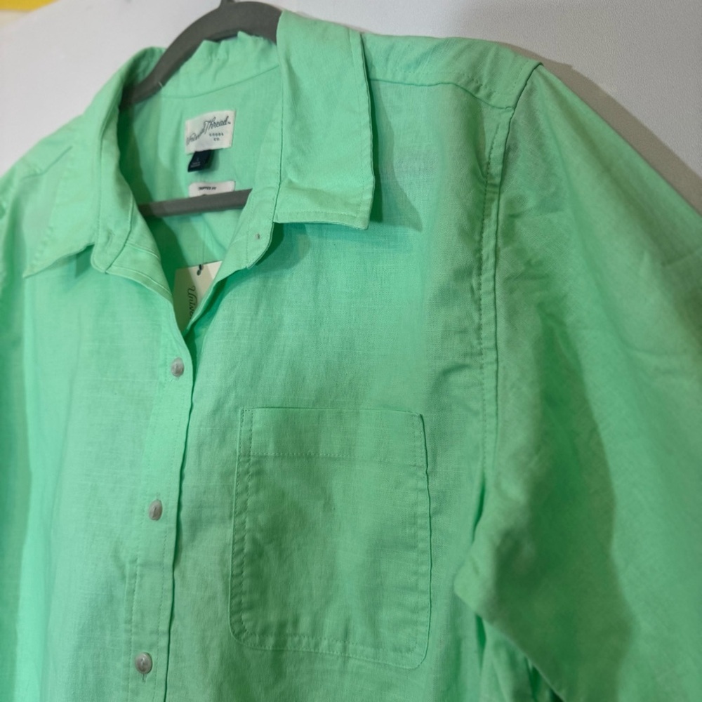 New Universal Thread Button Down Crop Top Pink/Gr… - image 12